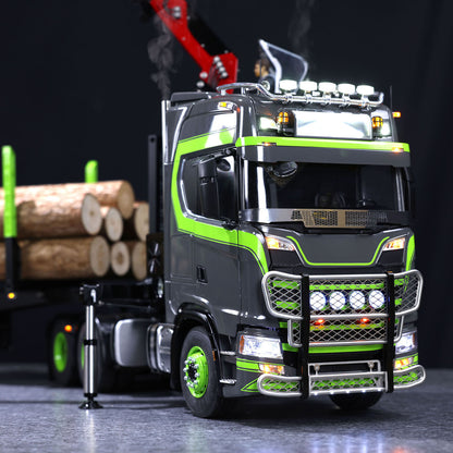Camion tracteur Toucan 6X6 à châssis métallique 1/14 RC 770S avec grue hydraulique et remorque forestière