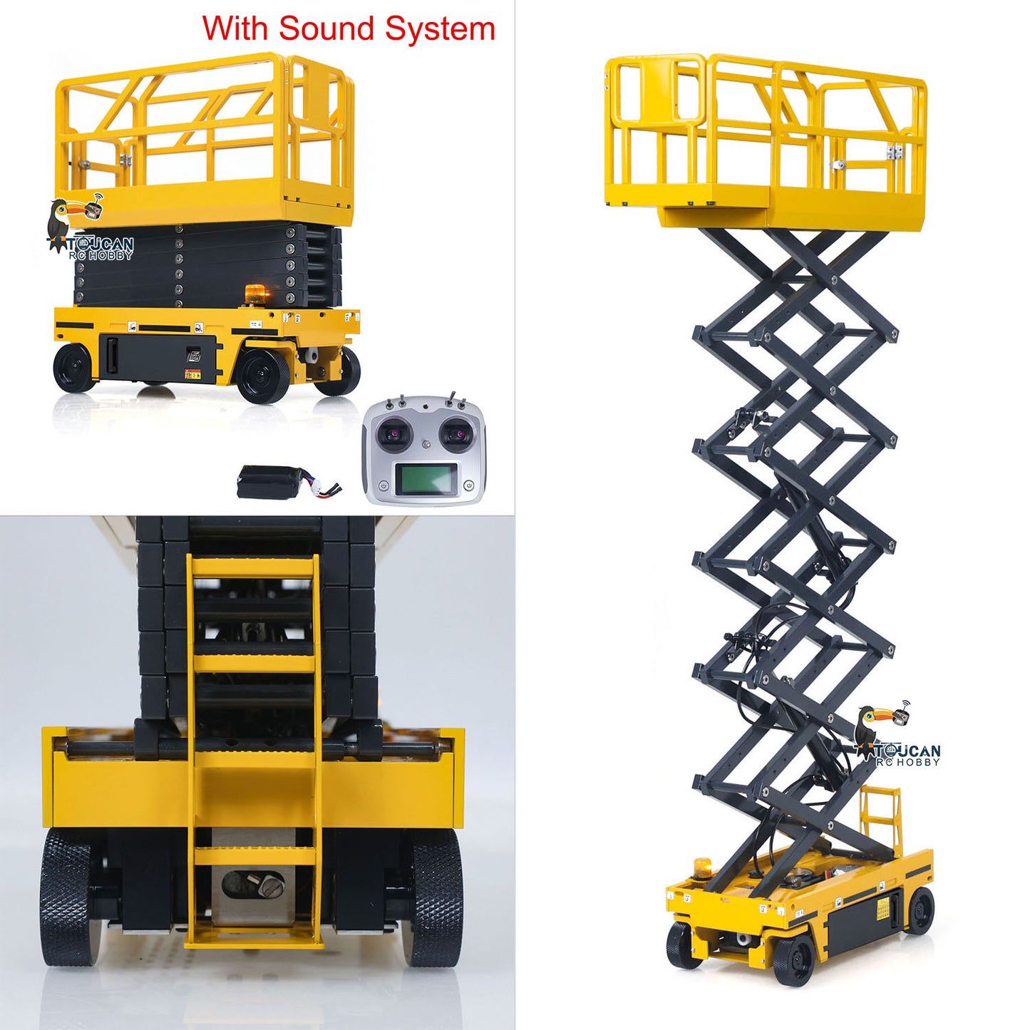 1/14 CNC Metal Remote Control Hydraulic Aerial Work Platform Self-propelled RC Model Reversing Sound Rotating Light Battery