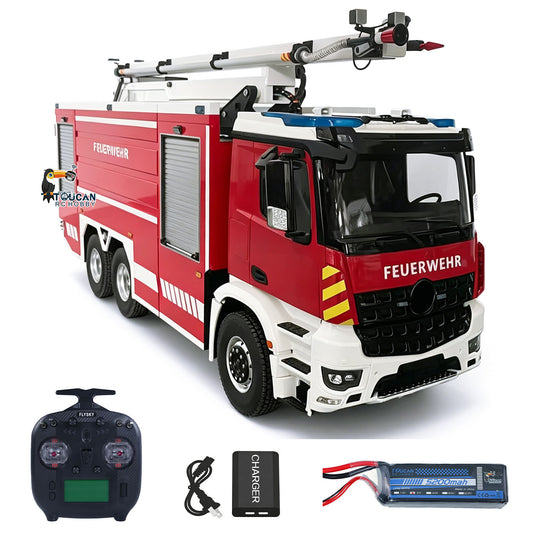 6x4 1/14 RC Fire Fighting Truck Remote Control Folding Aerial Ladder Water Spray Trucks 3363 Metal Chassis 2-Speed Transmission