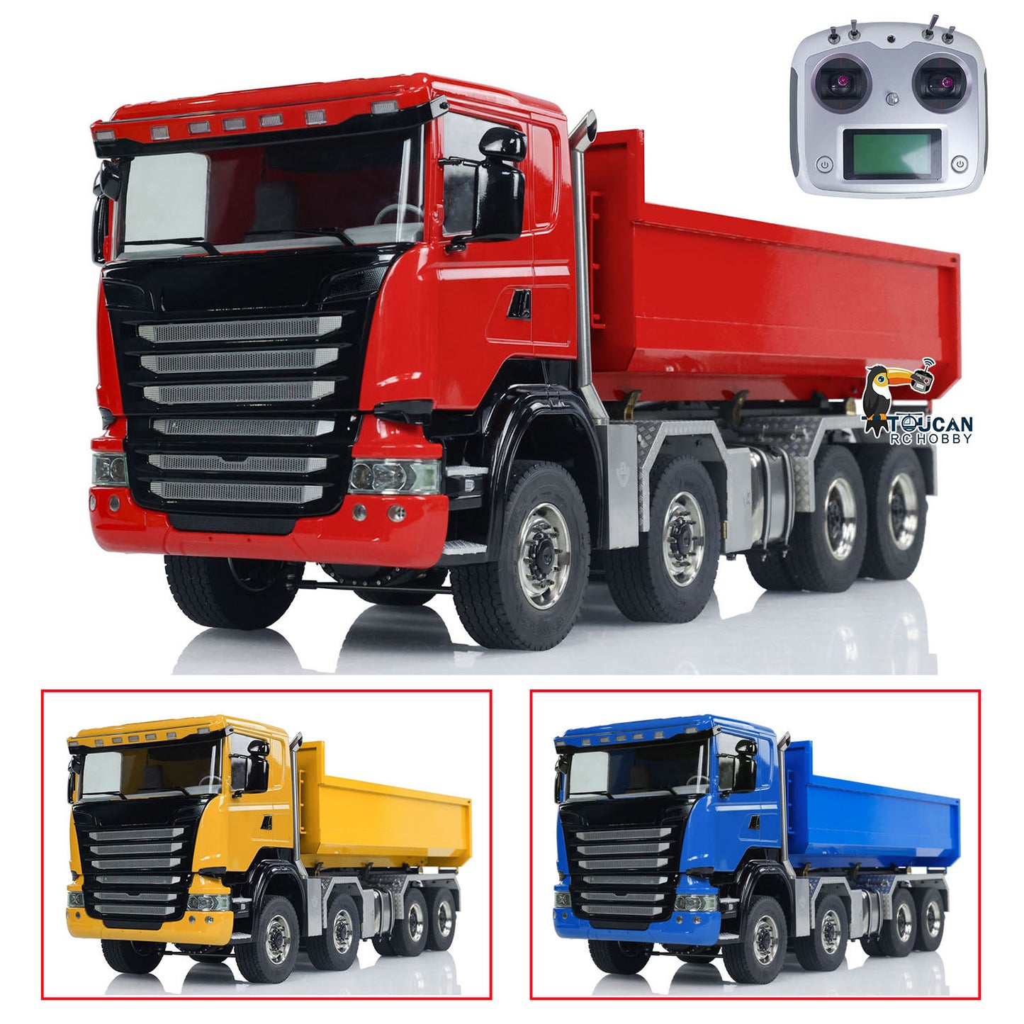 1:14 RC Hydraulic Roll-on Dump Truck 8x8 RC Tipper Car With Sounds Lights U-Shape Low Bucket