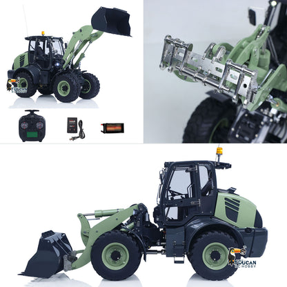 LESU Metal 1/14 Remote Control Hydraulic Loader Aoue WA100M-8 RTR 4CH Valve RC Engineering Vehicle Quick Coupler Lights Sounds