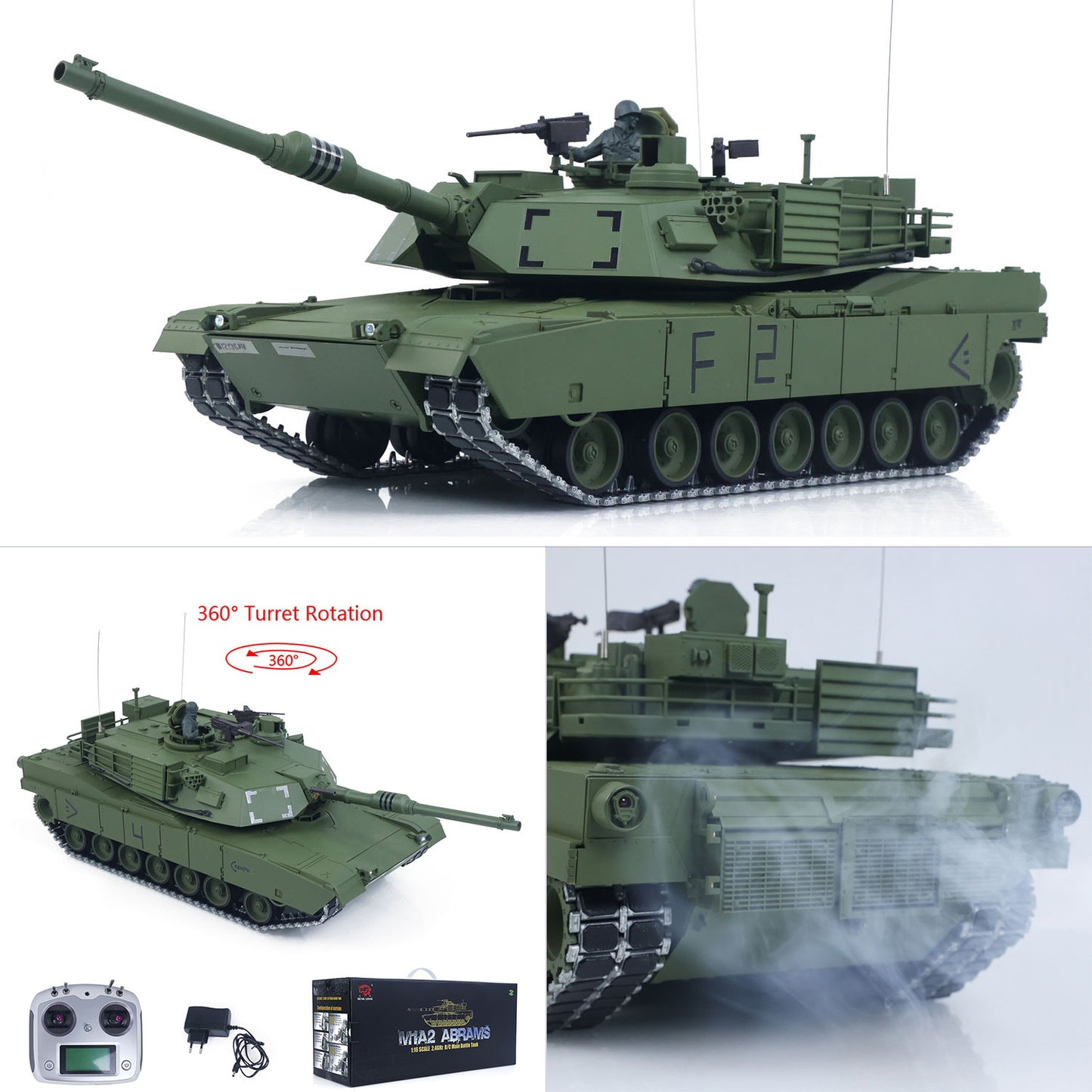 1/16 TOUCAN Remote Control Battle Tank 3918 Abrams M1A2 Metal Gearbox 360 Rotation Barrel Recoil Elevation Laser Aiming Light