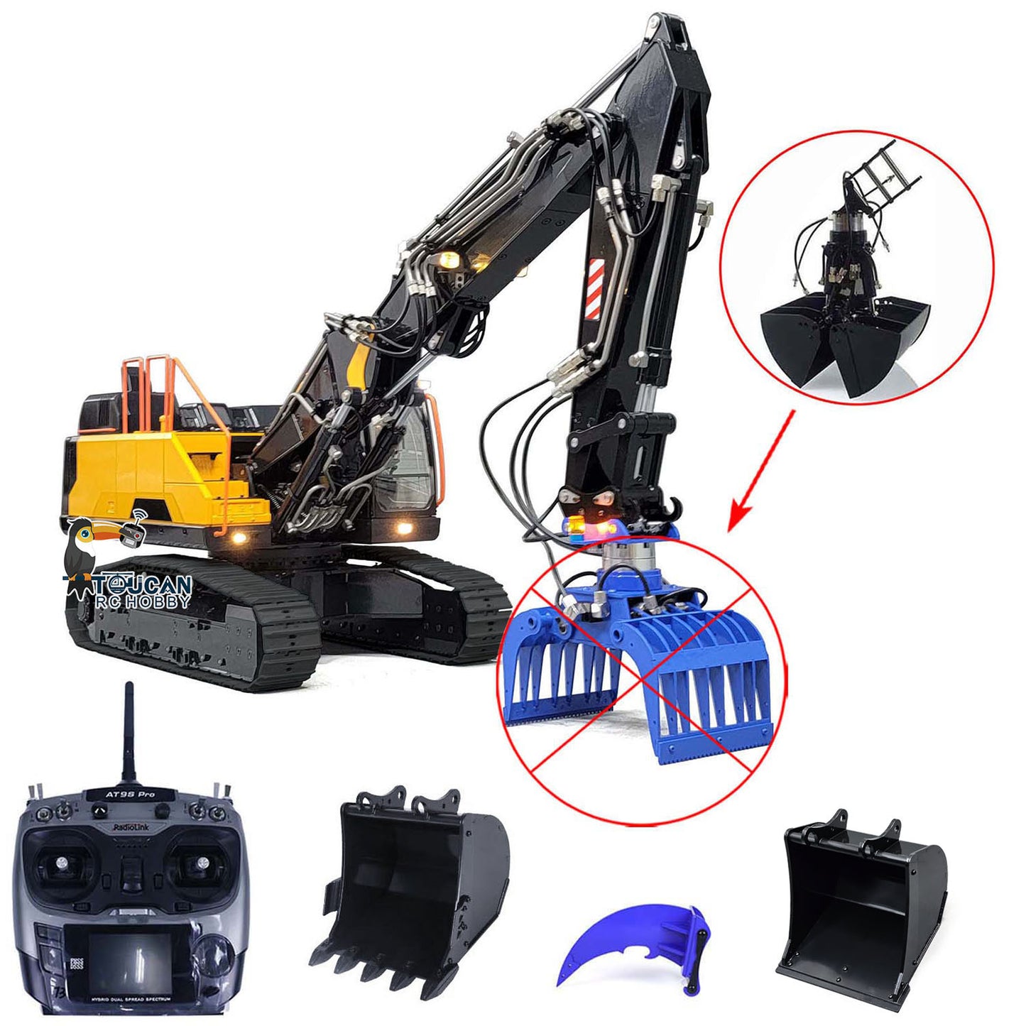 MTM 1/14 RC PNP EC380 3-Arms Metal Tracked Excavator Digger With Hydraulic Clamshell Bucket