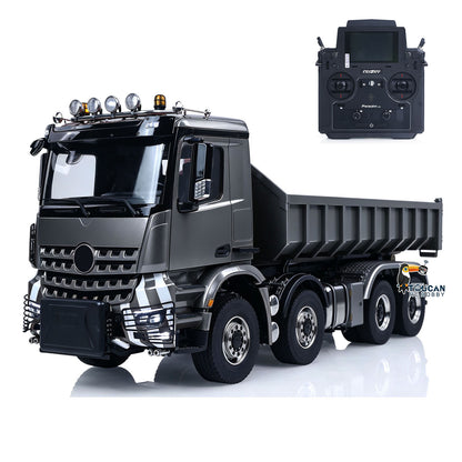 8X8 1/14 Remote Control Hydraulic Roll On Off Dumper 5 Valves RC Full Tipper 3Speed Transmission Light System Sound No Battery