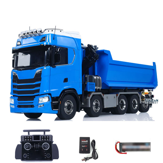 Camion à benne basculante hydraulique à châssis métallique 10x10 770S 1/14 RC avec grue et benne basculante complète