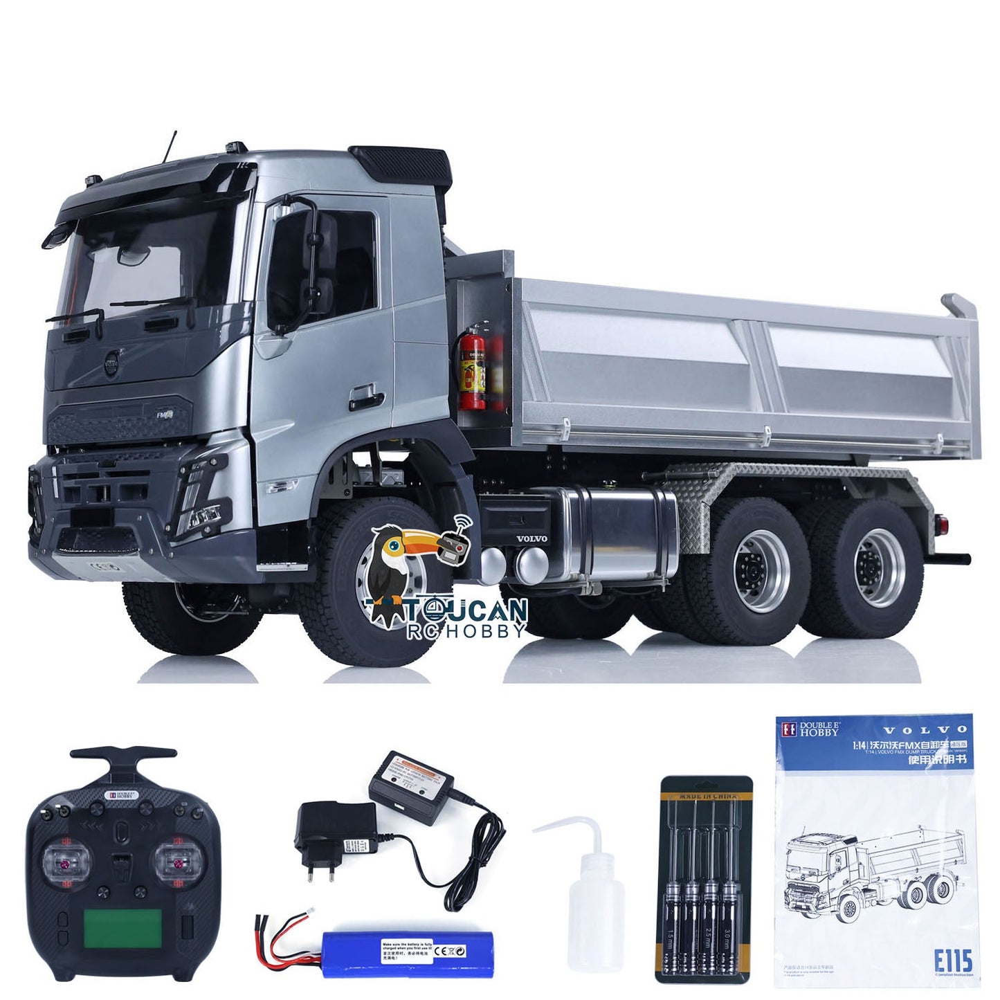 AUF LAGER Double E 1/14 6x6 E115 Volvo FMX Hydraulischer RTR RC Muldenkipper