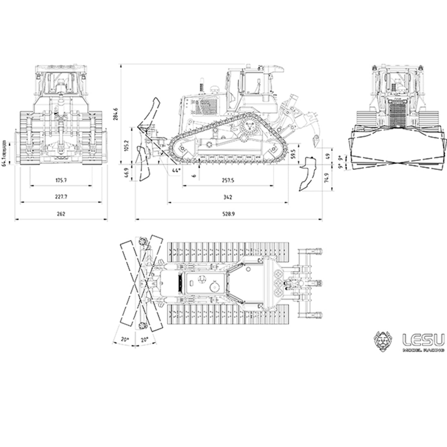 LESU 1/14 Aoue DT60 Metall RC RTR Hydraulische Bulldozer Planierraupe B0004