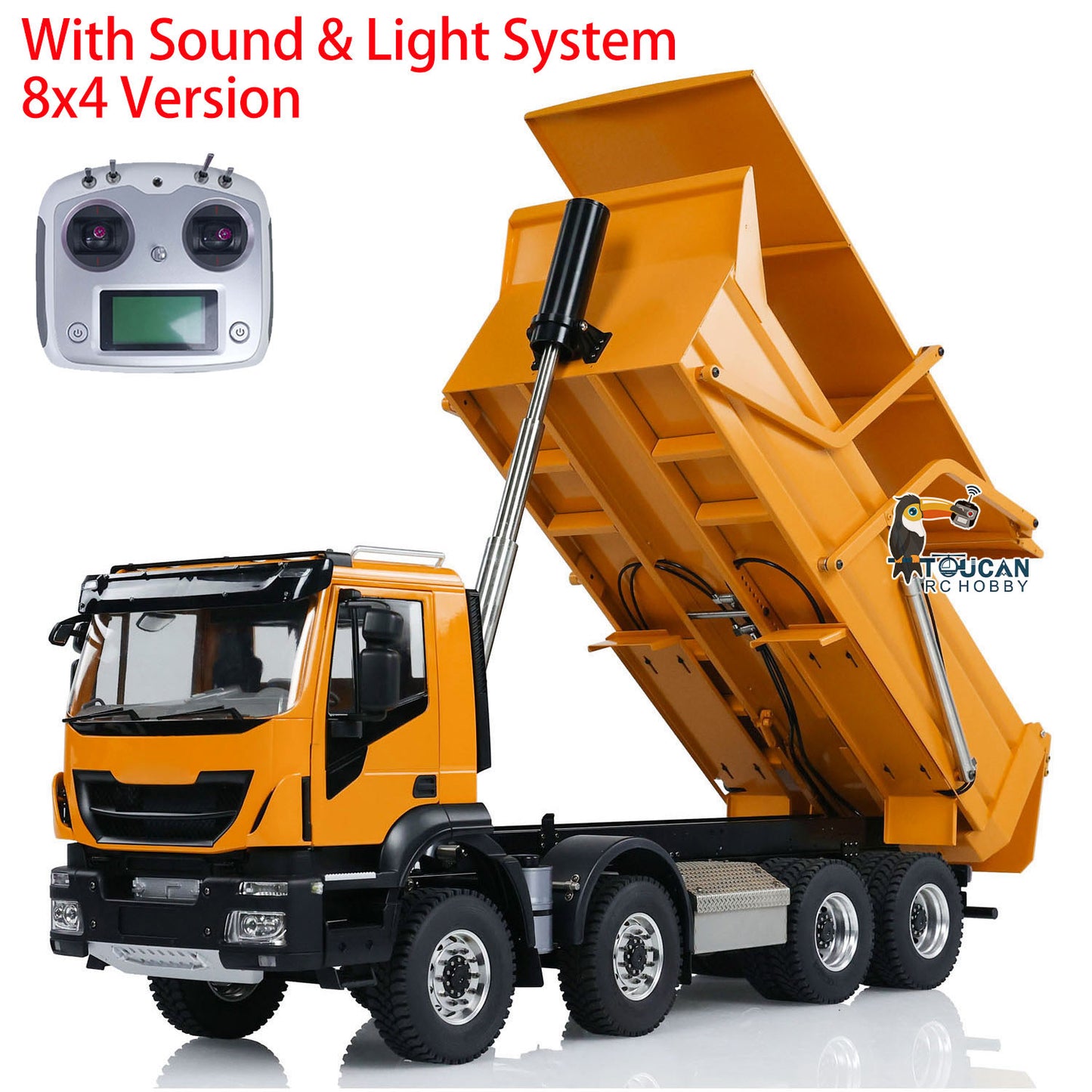 Metall 1/14 8x4 Lackiert Zusammengebaut PNP Hydraulische Flip-over-Abdeckung RC Truck Dumper Kipper Mit Licht Sound System