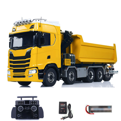 Camion à benne basculante hydraulique à châssis métallique 10x10 770S 1/14 RC avec grue et benne basculante complète