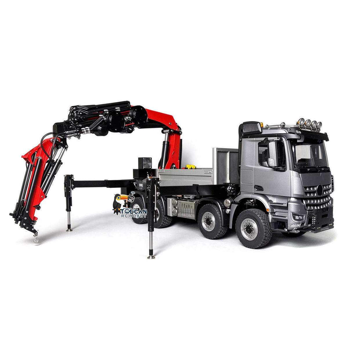 1/14 Metal 8X8 RC Hydraulic Crane Truck Remote Control Lorry with Extension Jib Electric Winch Removable Cargo Bed 3 Speed Diff Lock