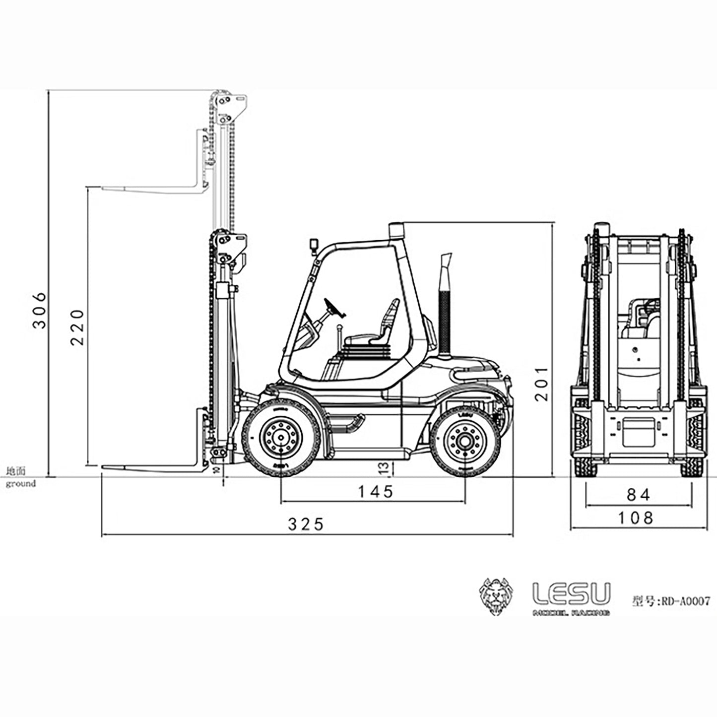 Metal LESU 1/14 RC Hydraulic Forklift A0002 Remote Control Fork Lift Truck Transfer Car Light Sound Finished Model 2CH Valve