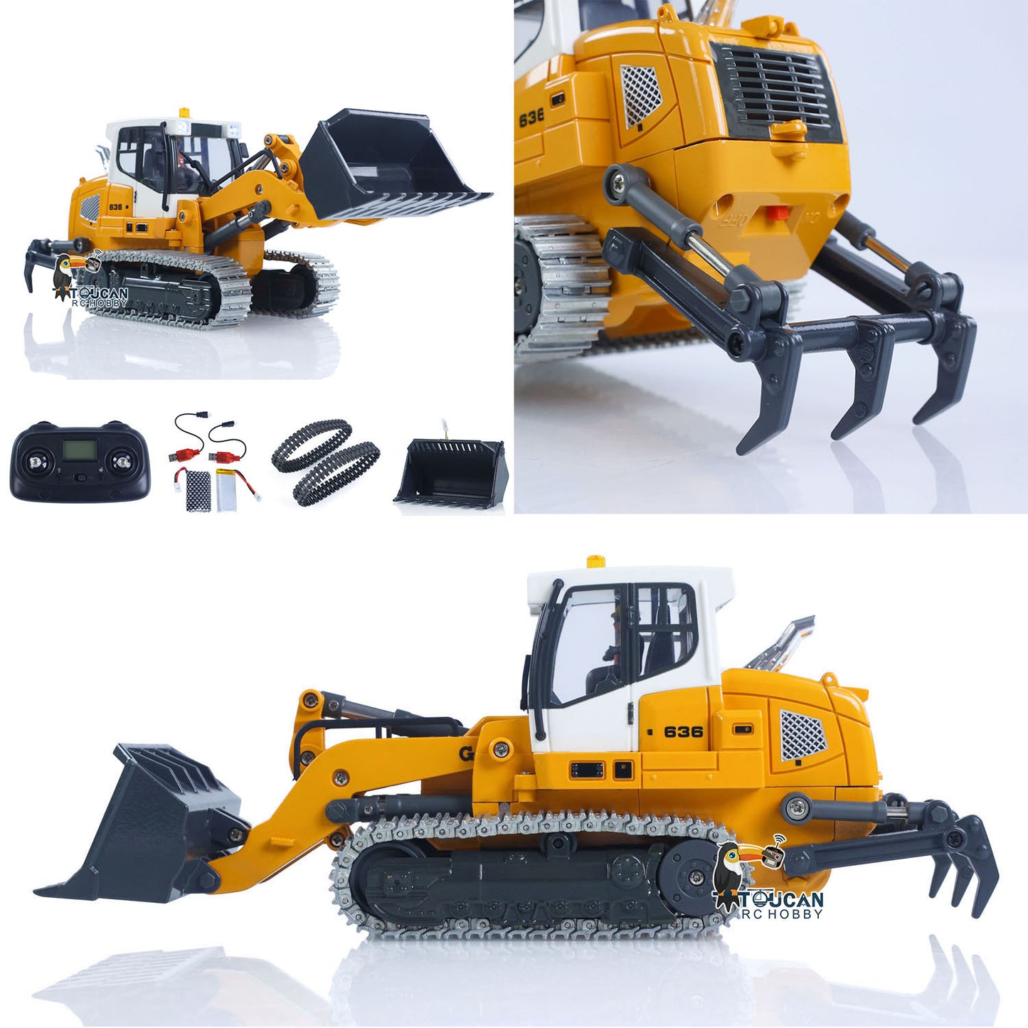 1:50 RC Electric Lifting Tracked Loader LR636 2.4G Construction Vehicle Metal Bucket Tracks Ripper RTR Model Light Sound Battery