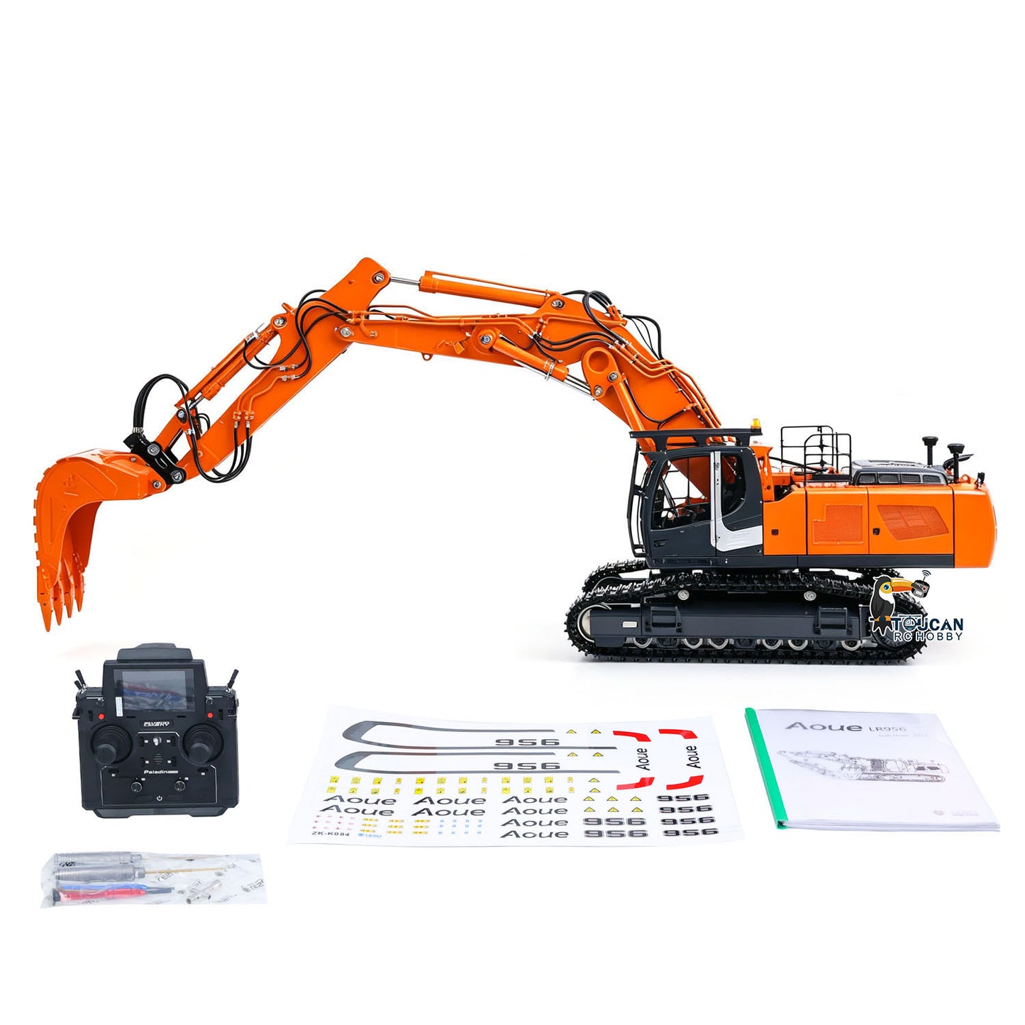 LESU 1/14 Metal RC Hydraulic Excavator LR956 7CH 3Arms Digger Quick Coupler Brushless Motor Radio Light Sound Smoke RTR