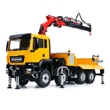 LESU Metal 1/14 RC Hydraulic Crane Truck 8X8 3Speed Remote Control Lorry Model 7CH Valve 6 Outriggers Light Sound Axle Diff Lock