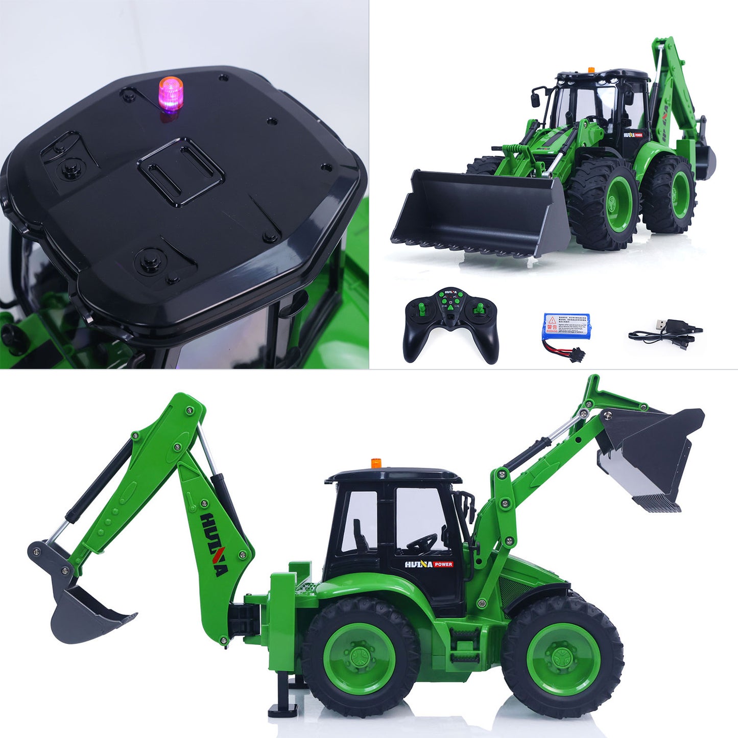 US STOCK HUINA 1/14 1579 Remote Control Backhoe Excavator 2.4G 9CH RC Loader Model Toys