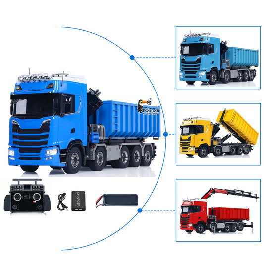 TOUCAN 1/14 RC Hydraulic Full Dump Truck Crane 770S Metal 10x10 Remote Control Roll on off Tipper 3Speed RTR Model Car Frsky XE Radio