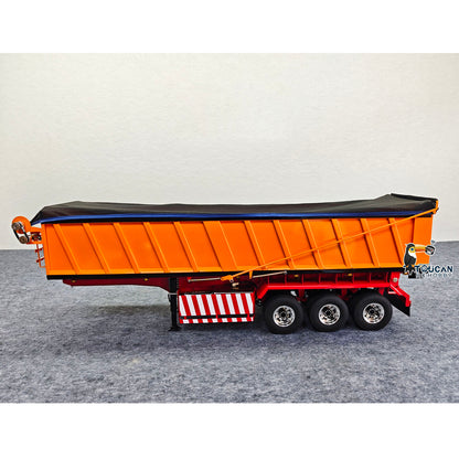 TOUCAN 1/14 Metal RC Hydraulic Dump Semi Trailer 3 Axle with Center Lift System Electric Support Legs Tarp Lights for Tractor Truck