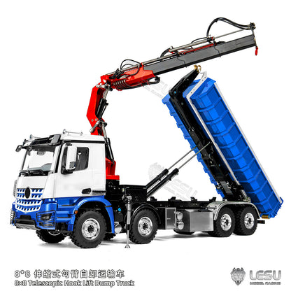 LESU Z0122/Z0123 1/14 Hydraulic RC Crane Dump Truck 8x8 Telescopic/Folding Hook Lift Remote Control Dumper with Metal Chassis 3 Speed Gearbox