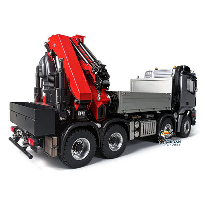 1/14 Metal 8X8 RC Hydraulic Crane Truck Remote Control Lorry with Extension Jib Electric Winch Removable Cargo Bed 3 Speed Diff Lock