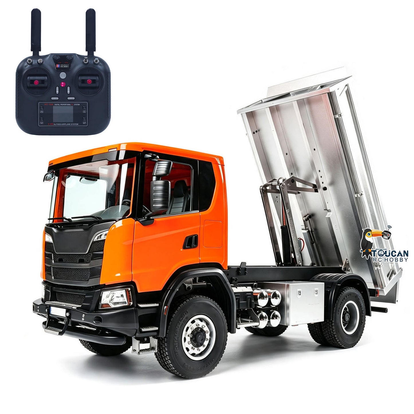 Double E 1/14 4WD Electric Lifting RC Dump Truck E022 2Speed Tipper 500G Full Metal Axle Magnetic High Roof Battery Radio Light
