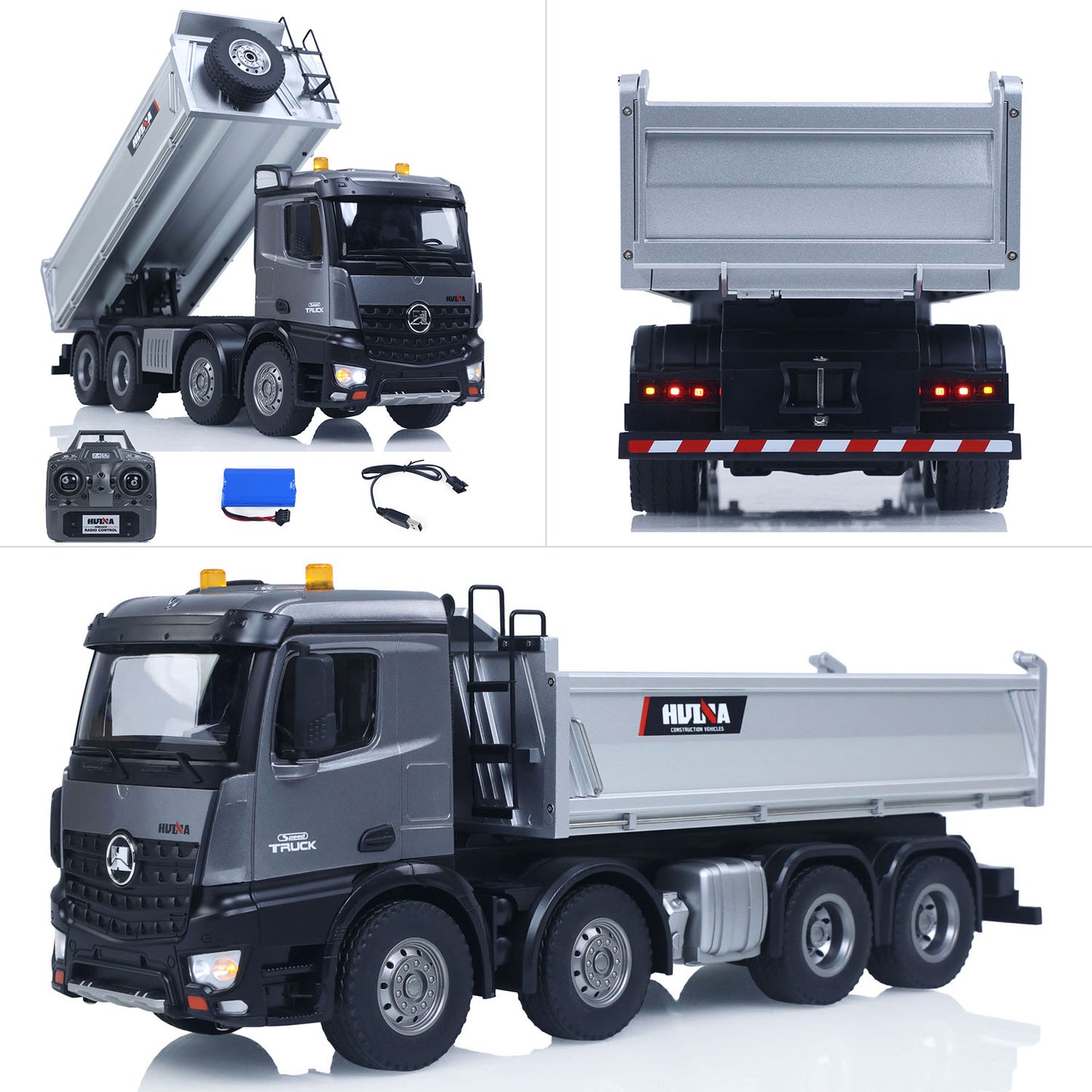 ONLY ONE US STOCK HUINA 1/14 Remote Control Dump Truck 12CH RC Tipper Finished Model Toy Gift RTR Light Sound Effects Radio USB Charging Cable