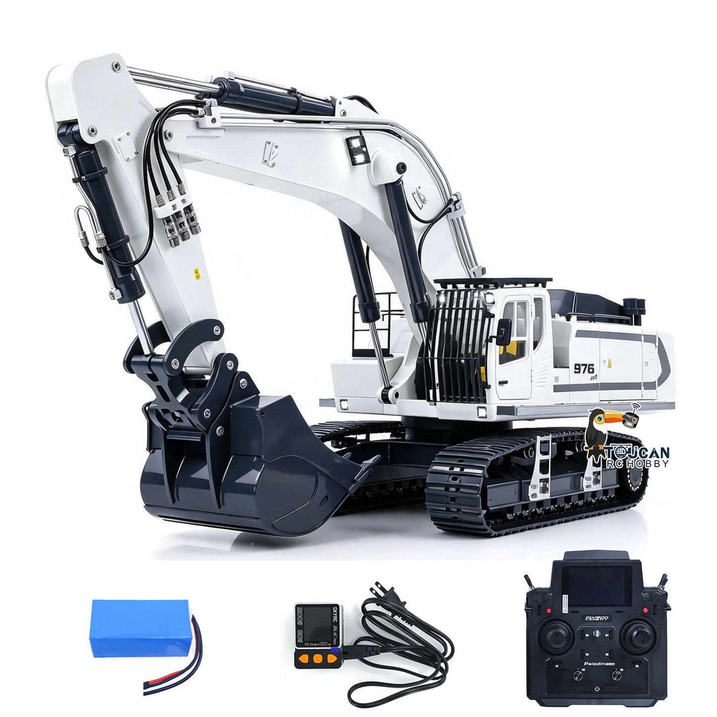 40KG! RTR 1/12 Metal Hydraulic RC Digger LR976 6CH Valves Remote Control Excavator 3.0L Dual Pump Hobbywing Brusheless ESC