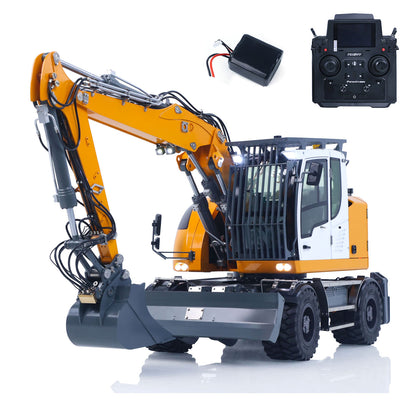 LR914 PRO MAX Metal 4WD 1/14 RC Hydraulic Wheeled Excavator 11-ways Valve Ready to Run Radio Controlled Digger PL18EV Lite Battery Light Sound System