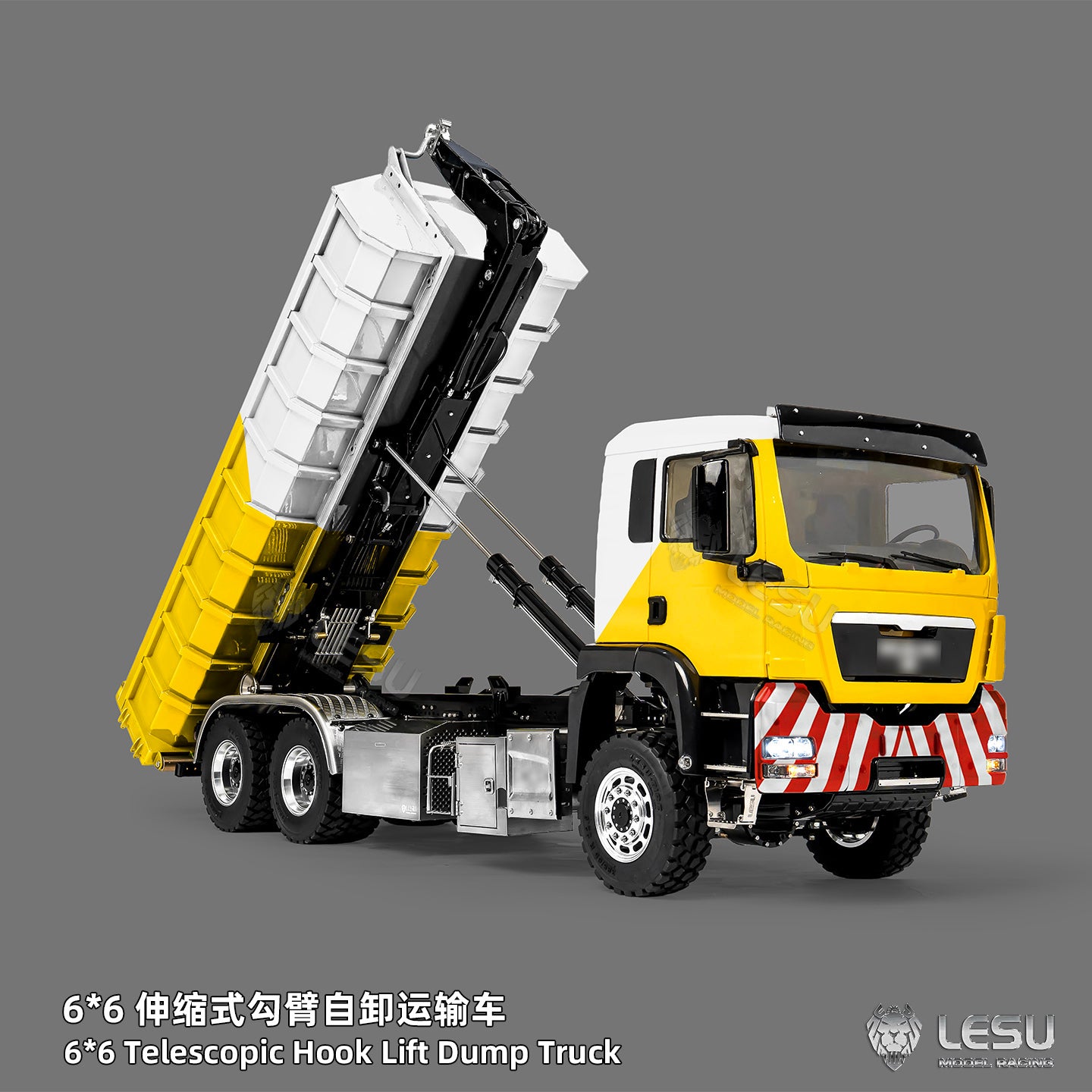 LESU Z0094 Metal 1/14 6x6 Remote Control Hydraulic Dump Truck Telescopic Hook Lift Heavy Duty Engineering Vehicle Light Sound