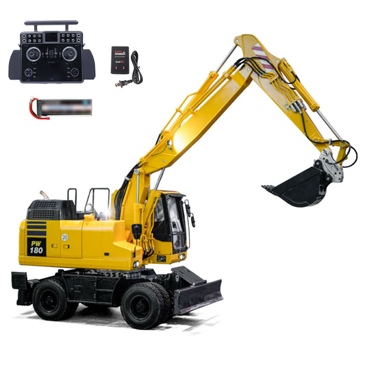 1/12 Remote Control Hydraulic Wheeled Excavator PW180 10CH Valve Metal Construction Vehicle Axle Lock Support Legs Front Shovel
