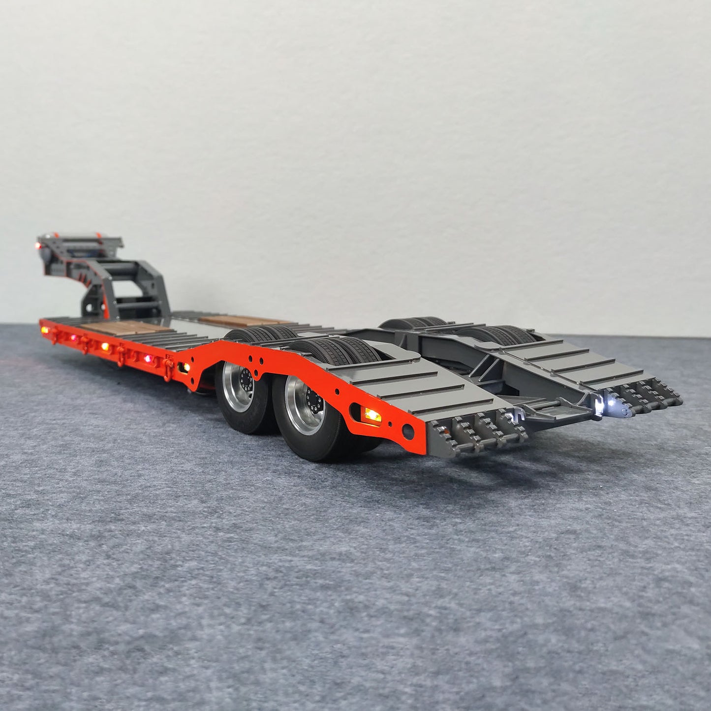 10.6Inches Width Metal 2-Axle Gooseneck Low Flatbed Trailer Sandblasted Finish for 1/14 TAMIYA Radio Controlled Tractor Truck DIY RC Model Car