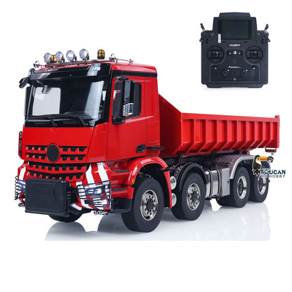 8X8 1/14 Remote Control Hydraulic Roll On Off Dumper 5 Valves RC Full Tipper 3Speed Transmission Light System Sound No Battery