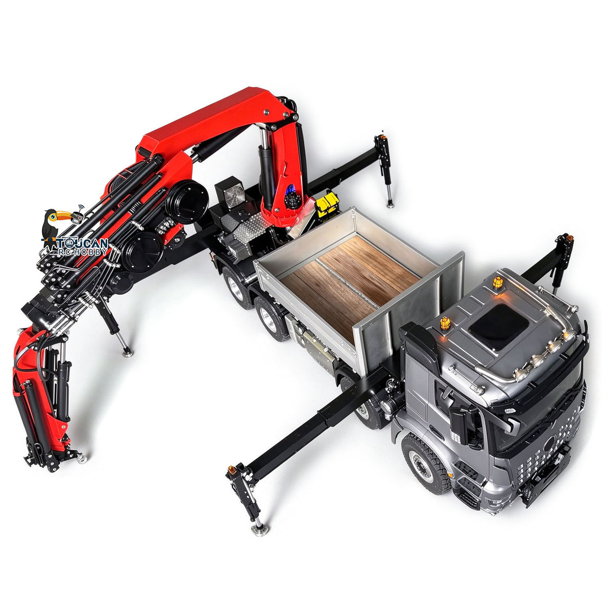 1/14 Metal 8X8 RC Hydraulic Crane Truck Remote Control Lorry with Extension Jib Electric Winch Removable Cargo Bed 3 Speed Diff Lock