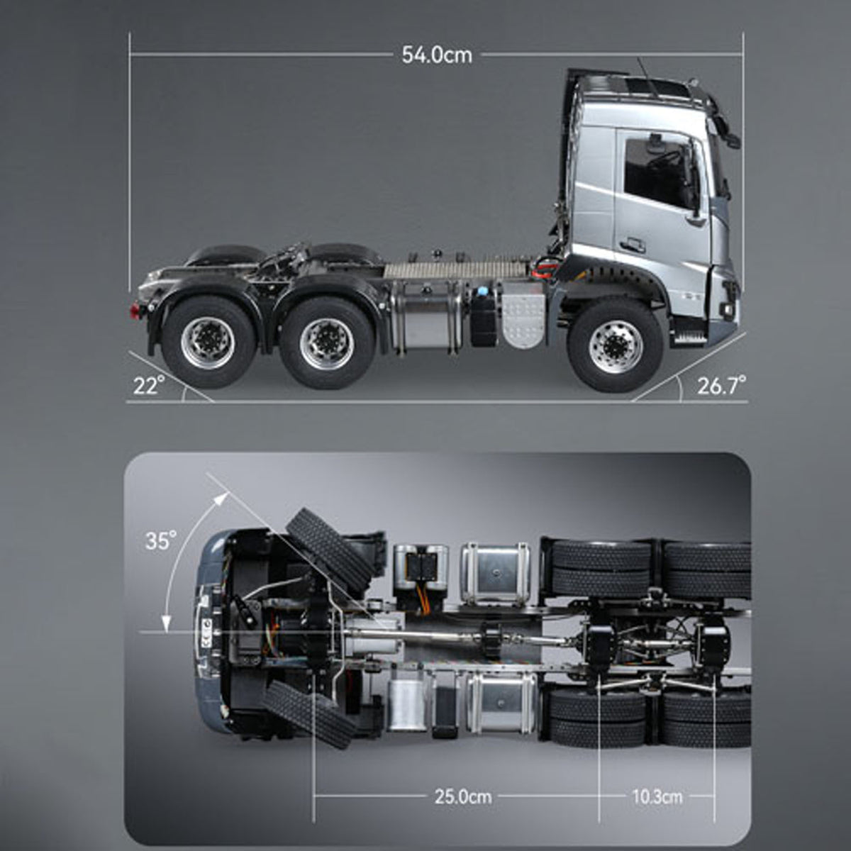 Double E 1/14 6*6 RC Tractor Truck FMX Remote Control Simulation Vehicle 2Speed Metal Chassis Rail Axle Locks Sound System