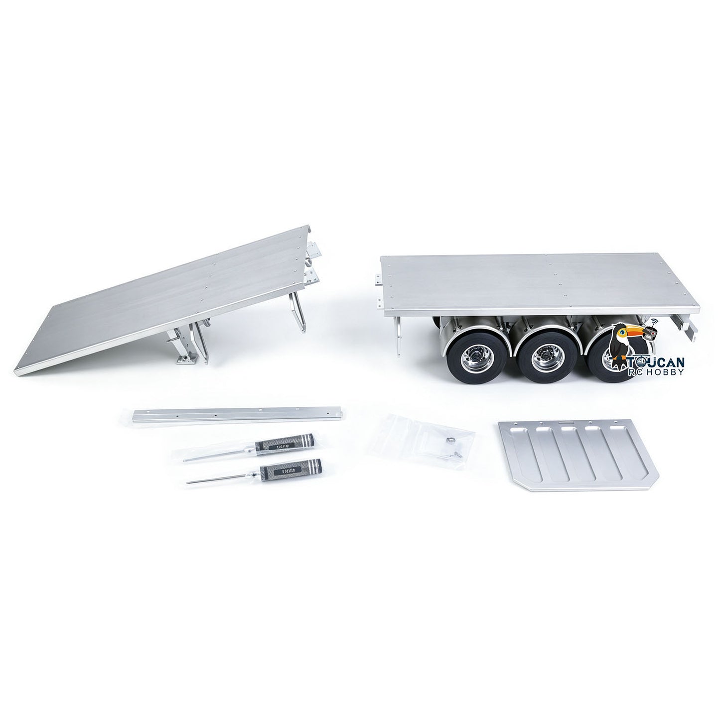MD Metal 3Axles Flatbed Trailer Manual Support Legs for 1/14 Remote Control Tractor Truck 770S RC Digger Loader DIY Model