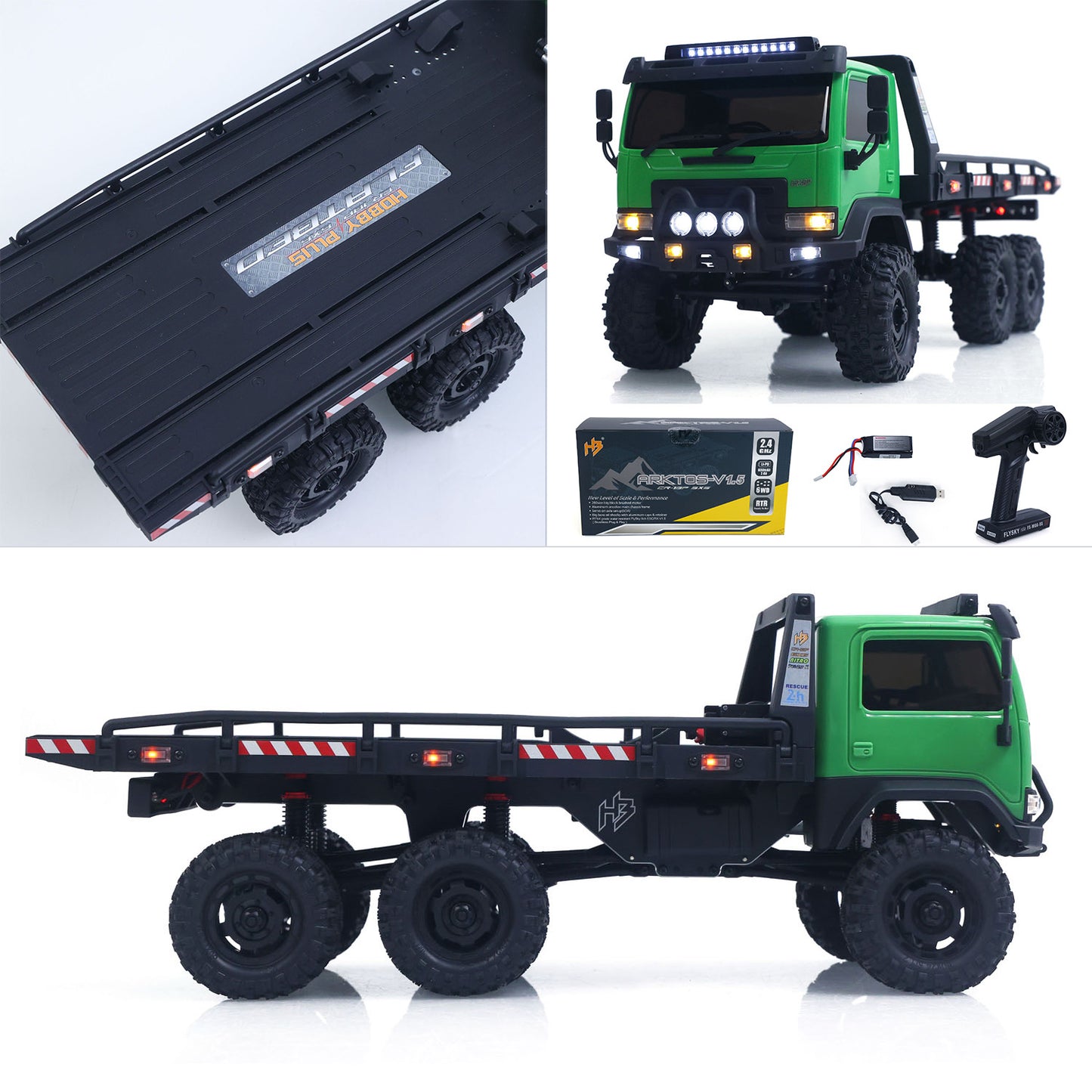 US Stock 1/18 Remote Control Flatbed Truck 6*6 Electric RC Off Road Vehicle Model Metal Chassis Gear Light System Flysky Radio No Sounds