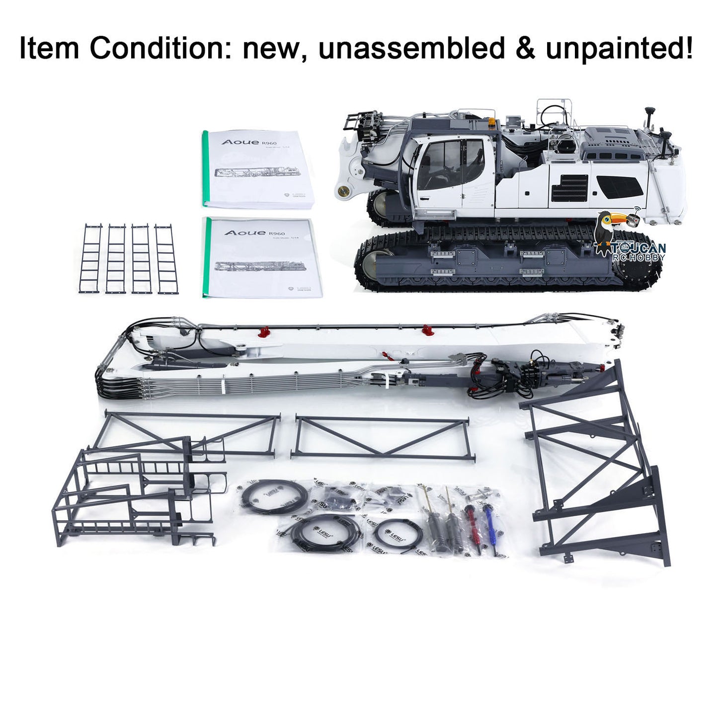 IN STOCK LESU Metal 1/14 RC Full Hydraulic Excavator LR960 KIT DIY Digger with Demolition or Digging Arm