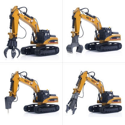 Fast Shipping HUINA New Upgrade 580 1/14 Metal Excavator Model Engineering Vehicle Electric Ball Grabber 360 Rotating Shear Claw Sound Lights
