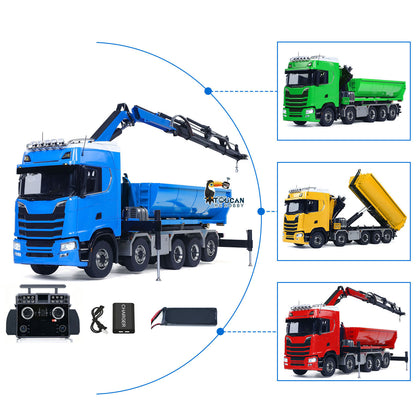 1/14 Remote Control Hydraulic Crane Dumper 10*10 RC Roll On Off Tipper 770S 3Speed U-Shaped Rear Axle Steering Differential Locks Metal Valves