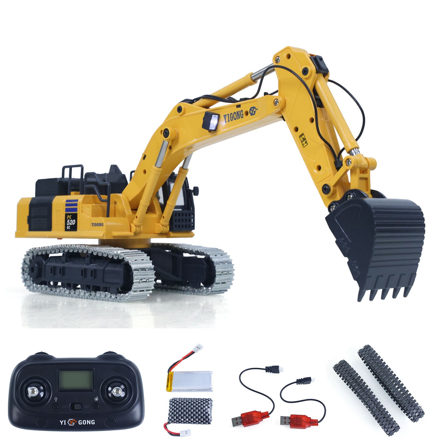 US STOCK 1/50 RC Digger PC520 Electric Lifting Radio Control Excavator Engineering Vehicle Metal Tracks Lights Sound Small Toy Collection