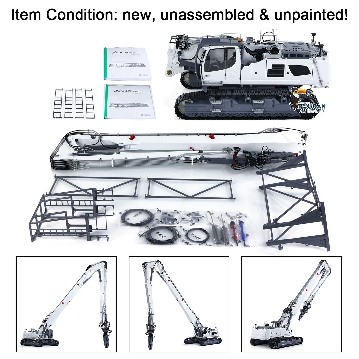 IN STOCK LESU Metal 1/14 RC Full Hydraulic Excavator LR960 KIT DIY Digger with Demolition or Digging Arm