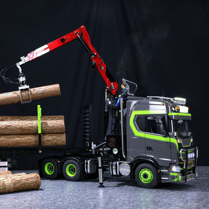Camion tracteur Toucan 6X6 à châssis métallique 1/14 RC 770S avec grue hydraulique et remorque forestière