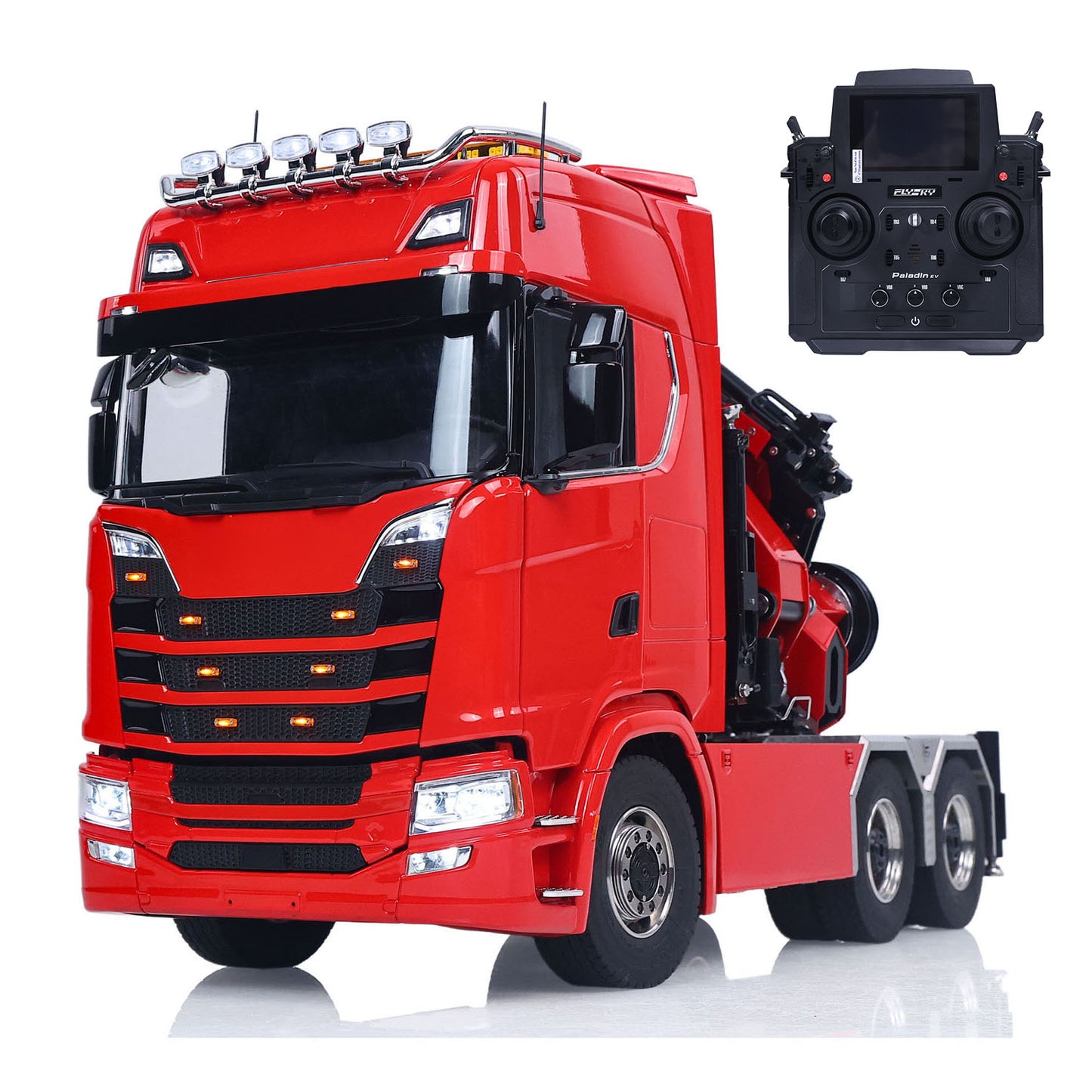 1/14 Remote Control Tractor Truck 7-way Valves Hydraulic Crane 6x6 RC Lorry Car 3Speed Gearbox Axle Locks Light Sound System