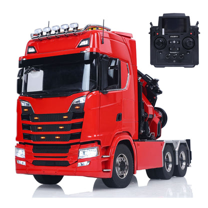 1/14 Remote Control Tractor Truck 7-way Valves Hydraulic Crane 6x6 RC Lorry Car 3Speed Gearbox Axle Locks Light Sound System