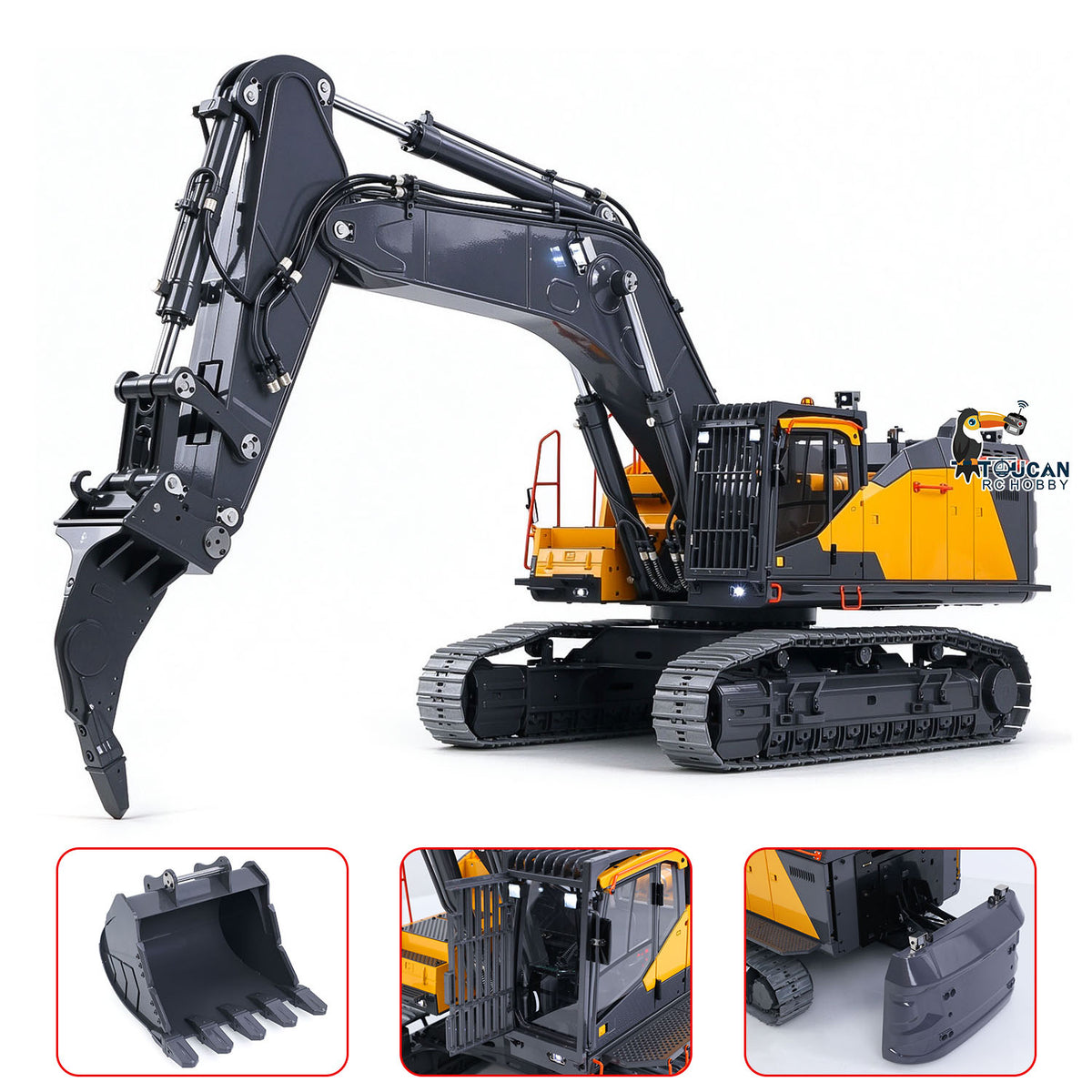 1/14 Metal RC Hydraulic Excavator EC950 Dual Pump Digger Model 8CH Valve Hydraulic Lifting Counterweight Ripper Light Sound