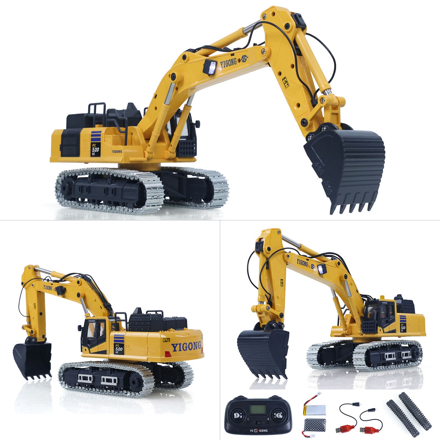 US STOCK 1/50 RC Digger PC520 Electric Lifting Radio Control Excavator Engineering Vehicle Metal Tracks Lights Sound Small Toy Collection