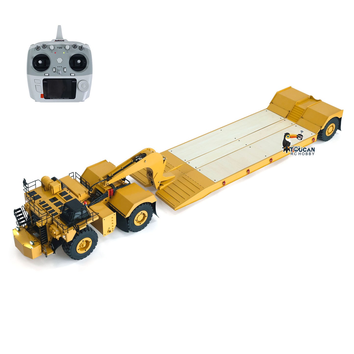 1.8Meters Long! Metal 1/20 RC Heavy Duty Hydraulic Mining Trailer C739D PRO Gooseneck Car Remote Control Construction Vehicle