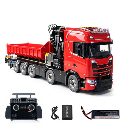 TOUCAN 1/14 RC Hydraulic Crane Truck 770S RTR 10X10 3Speed Metal Dumper Fly Jib Arm Rear Lift Steer Axle Wheel Reduction Diff Lock