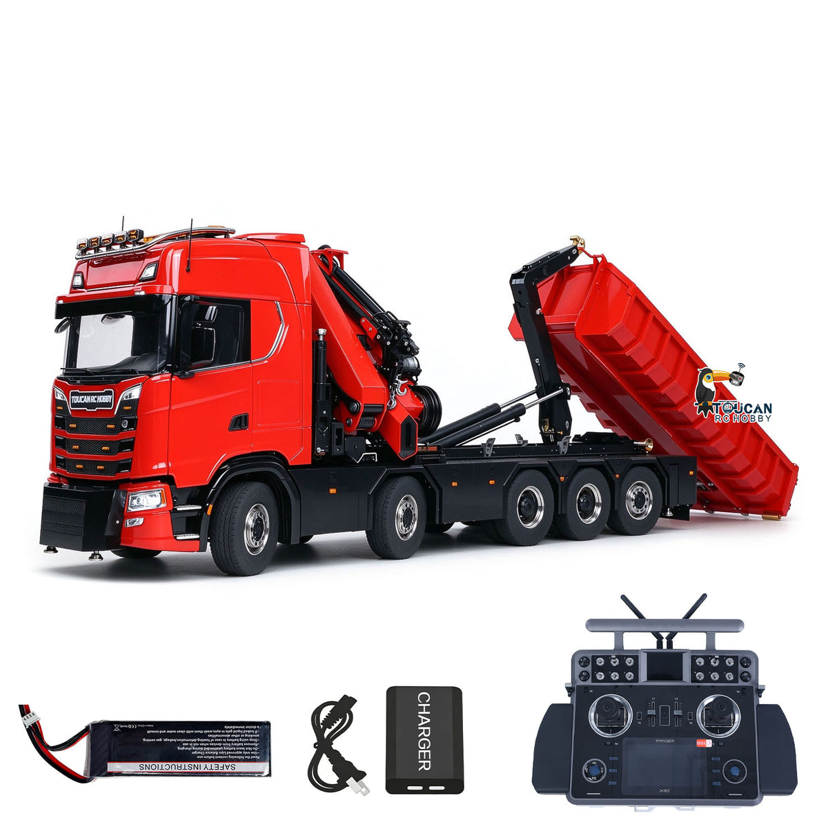 TOUCAN 1/14 RC Hydraulic Crane Truck 770S RTR 10X10 3Speed Metal Dumper Fly Jib Arm Rear Lift Steer Axle Wheel Reduction Diff Lock