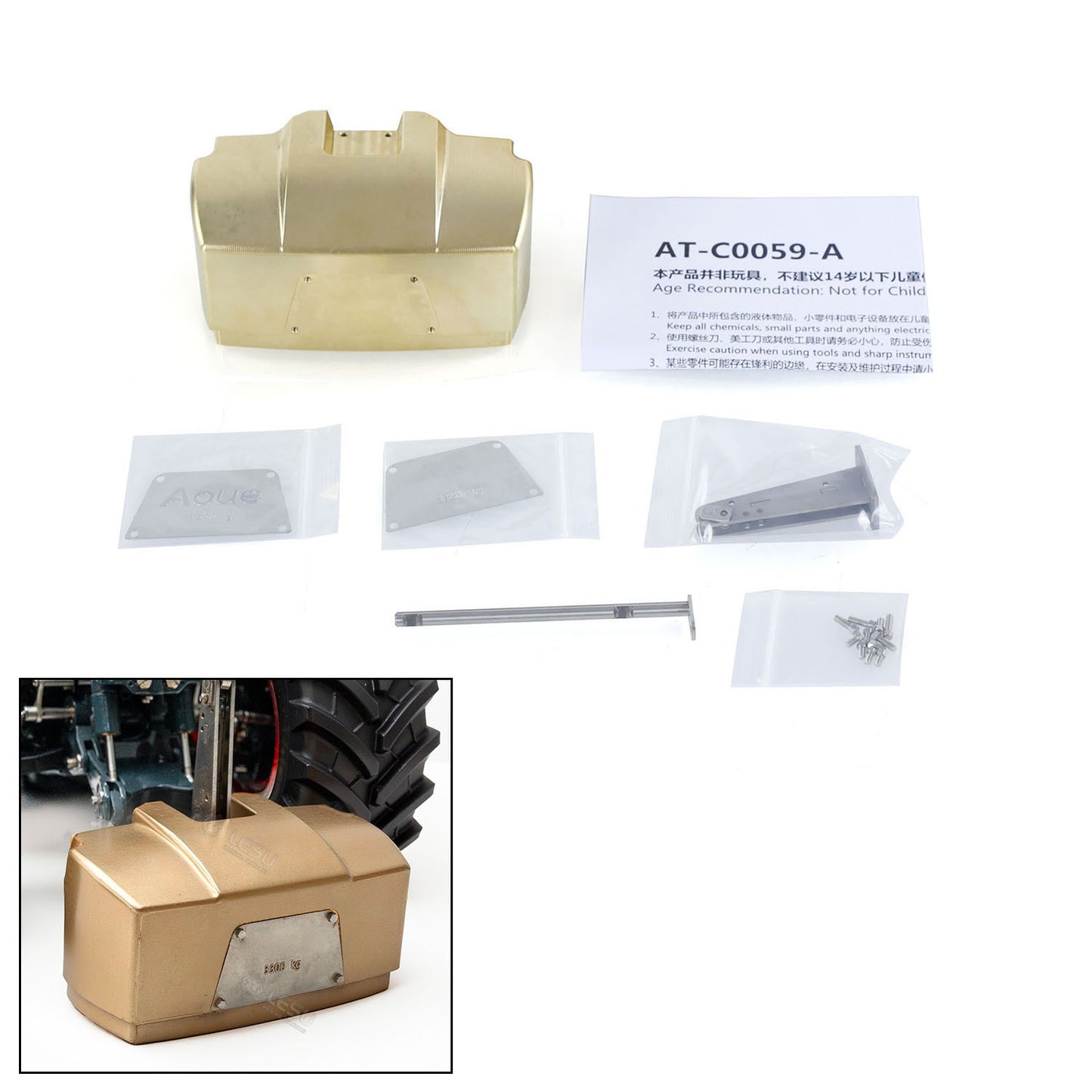 Pre-Order Aluminum Alloy & Brass Front Weight Increasing Module Rear Counterweight for LESU 1/14 Hydraulic RC Tractor AOUE 1050 Farm Truck DIY