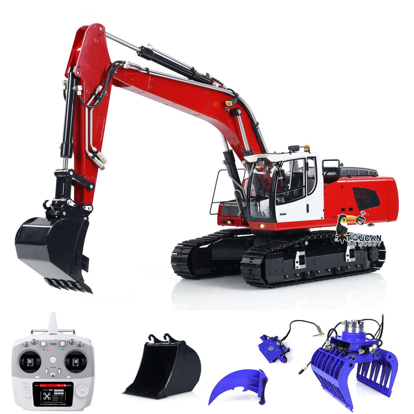 Pelle hydraulique sur chenilles MTM 1/14 946 RC 2 bras en métal ARTR avec godet de démolition